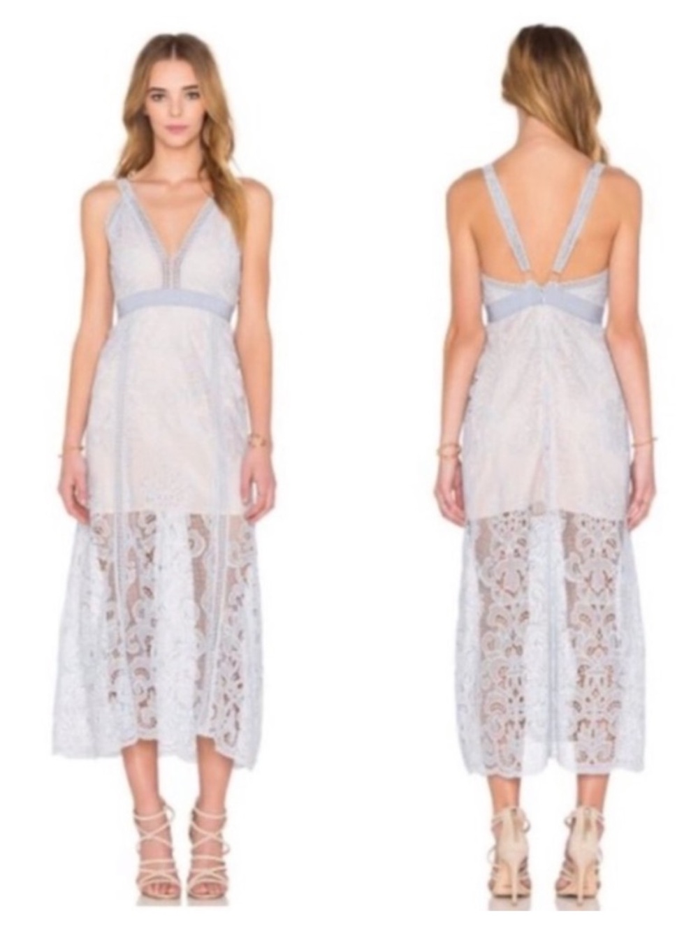 Alice McCall "Wanderlust" Light Blue Lace Overlay Midi Party Wedding Guest Dress
